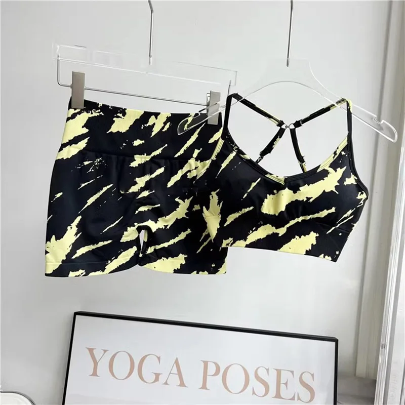 TRY TO BN Camouflage Printing Seamless Shorts Yoga Sets High Waist Sportswear Fitness Cycling Gym Sports Bras Women\'s Tracksuit