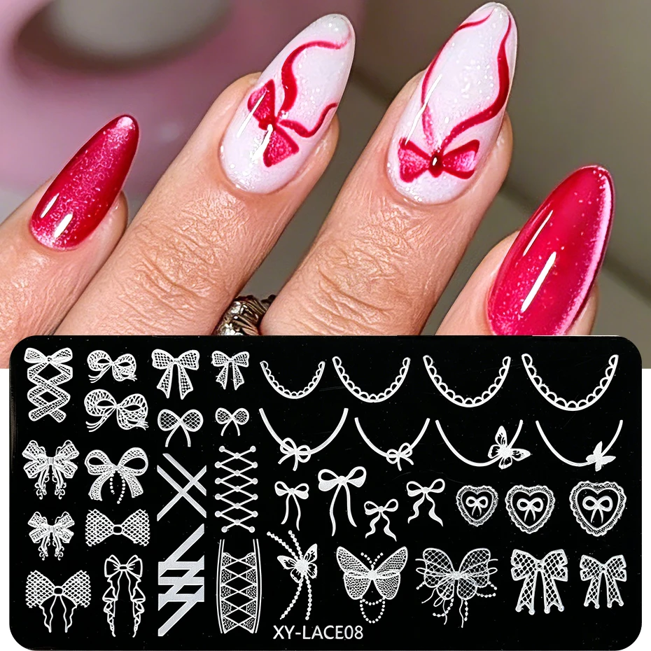 Schmetterlings-Schleifen-Nagelstempelplatte aus Edelstahl für French Tips – Nagelkunst-Schablonenform-Werkzeug für Maniküre