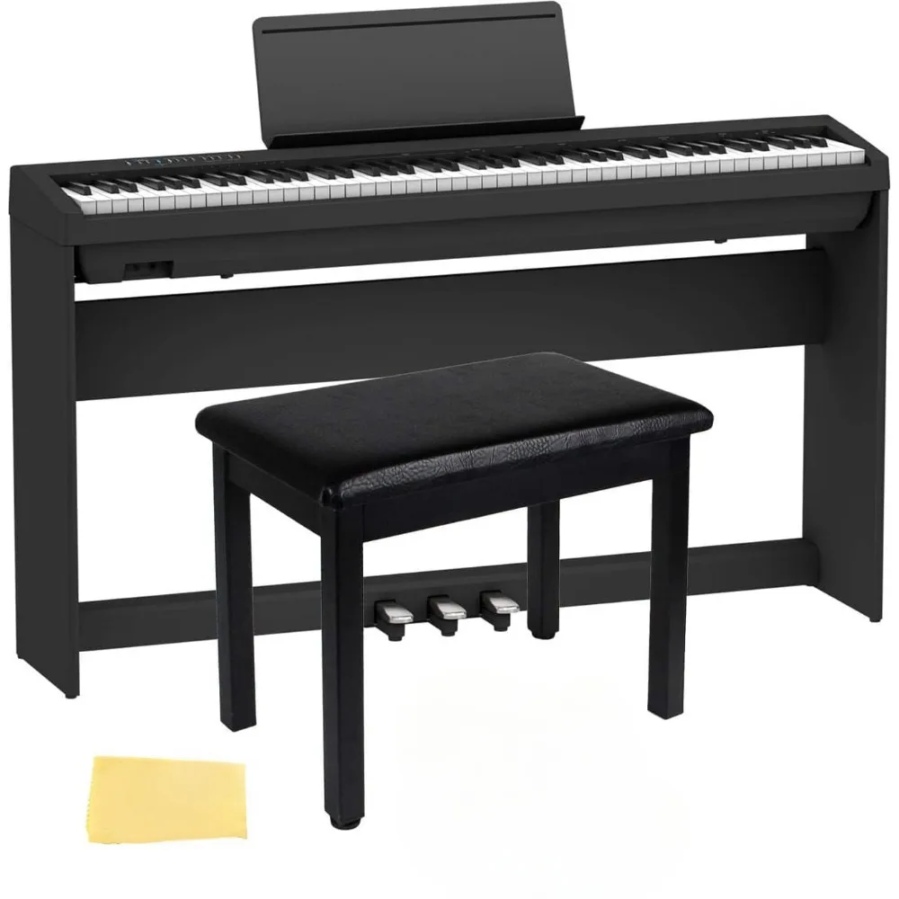 

88-Key Digital Piano - Black Bundle Three Pedal Unit, Bench, Instructional DVD, Online Piano Lessons, and Polishing Cloth