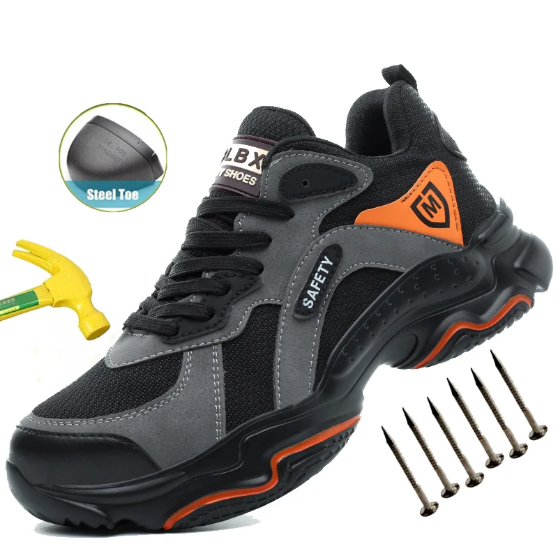 Slip On Safety Shoes Work Boots Steel Toe Men Non-Slip Lightweight Breathable Industrial Shoes Anti shock Protective Boots