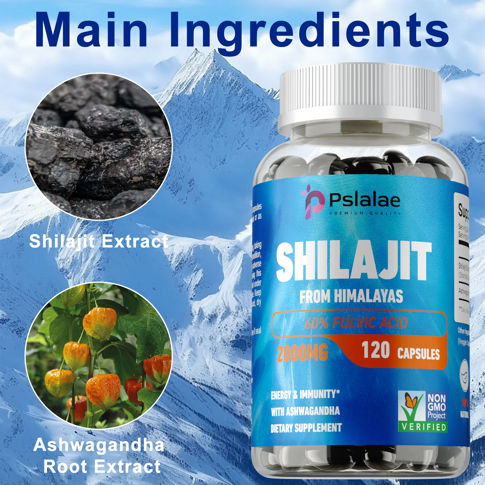 Shilajit Capsules - Antioxidant, Improve Brain Function, Protect Heart Health, Increases Energy and Muscle Strength Levels