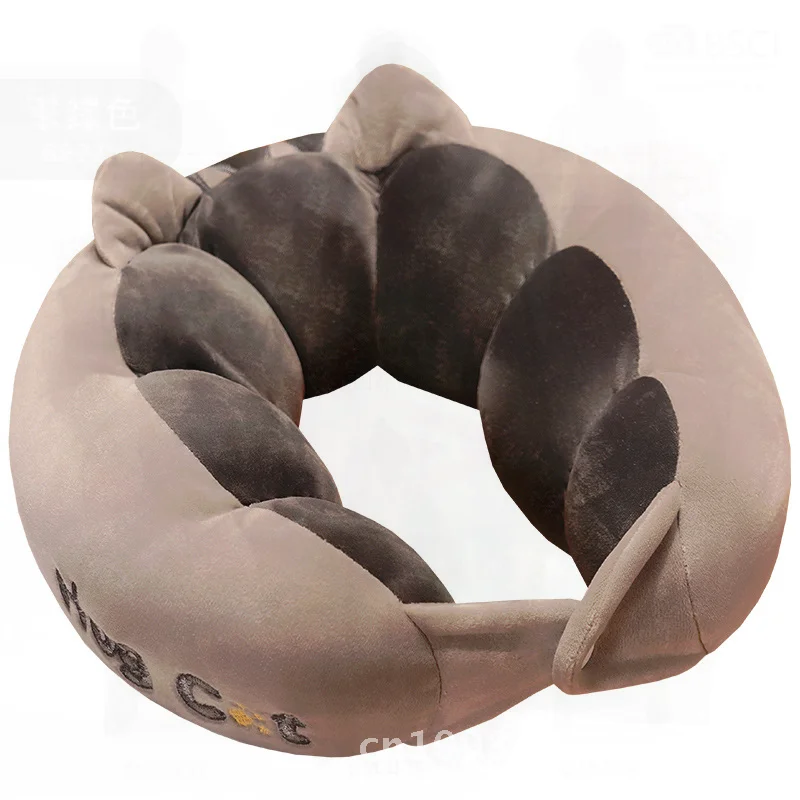 

Cartoon U-Shaped Pillow Airplane Neck Support for Office Lunch Break And Travel White Cat Caterpillar Design Cervical Spine Care