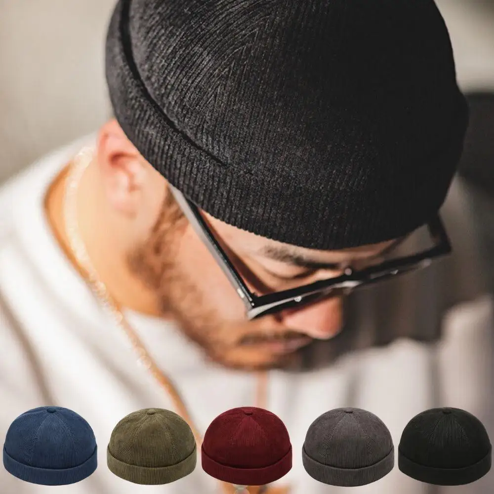 Corduroy Beanies Caps Trend Melon Skin Hats Skullies for Men Women Landlord Hats Spring Autumn Versatile Hip Hop Caps Round Hats