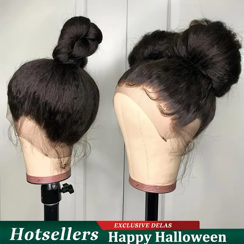 

Парик из натуральных волос 250% плотности, текстура кинки-стрейт (яки), предварительно выщипанный, без клея, HD-шнурок 13x4 и 5x5, для чернокожих женщин