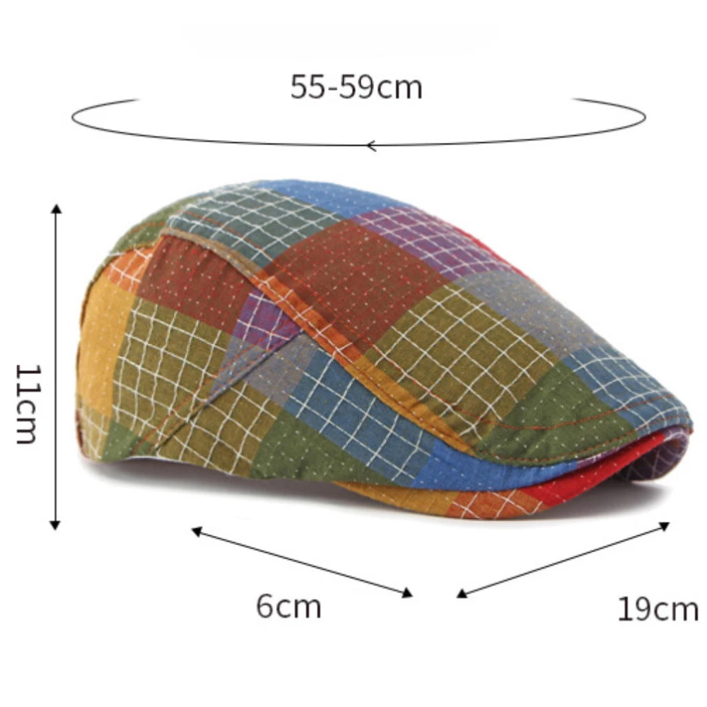 HT5115 Baskenmütze Frühling Sommer Sonnenhut für Männer und Frauen Retro Karierte Künstler-Malermütze Verstellbare Ivy Flat Cap Baskenmützen – Detail 1