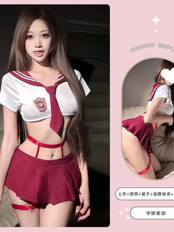 Sexy JK Student Outfit Cute Mini Skirt Sets College Style Strap Dress Pure Desire Sailor Suit Short Sleeved Tie Skirt Sets KTGO image 6