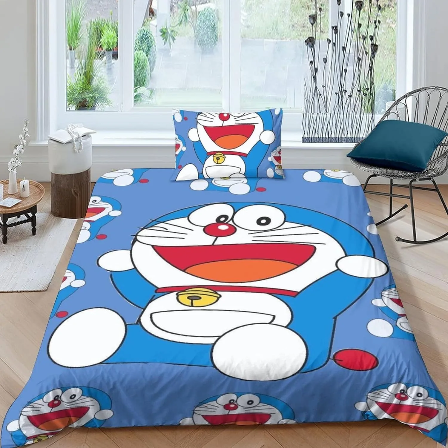 Exquisito papel tapiz de gato de dibujos animados en 3D, juego de cama con estampado de D-Doraemon, funda nórdica, edredón, regalo para niños y niñas