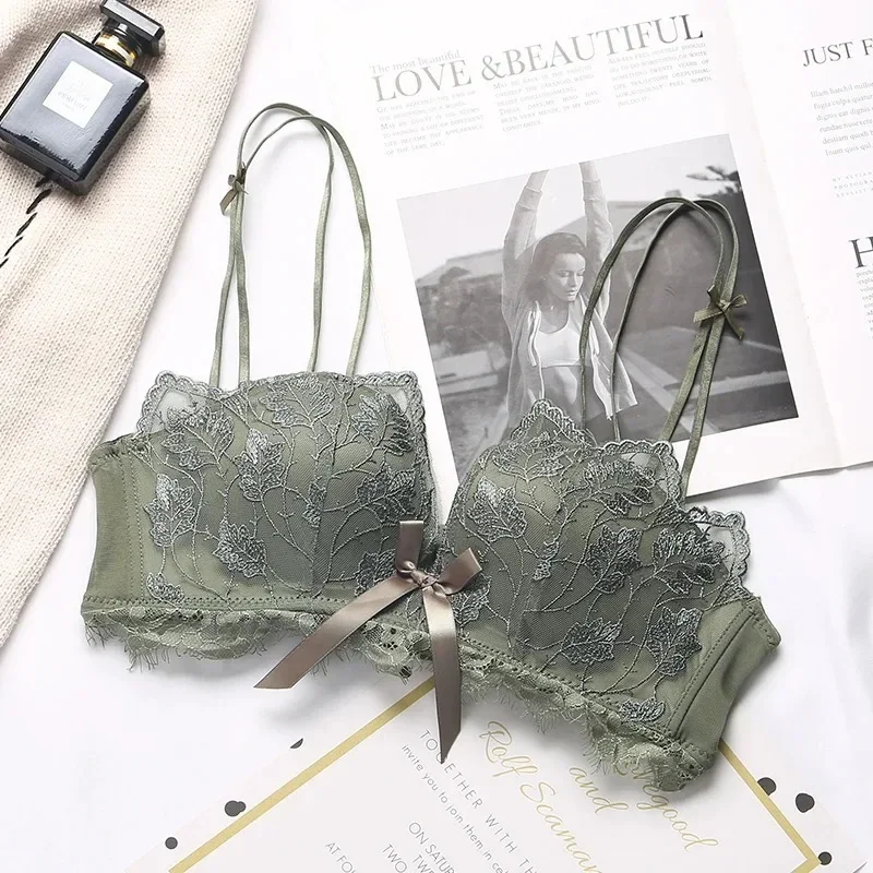 레이스 꽃 자수 섹시 브라 편안한 조절 가능한 여성 속옷 3/4 컵 무선 소녀 브래지어 브라렛