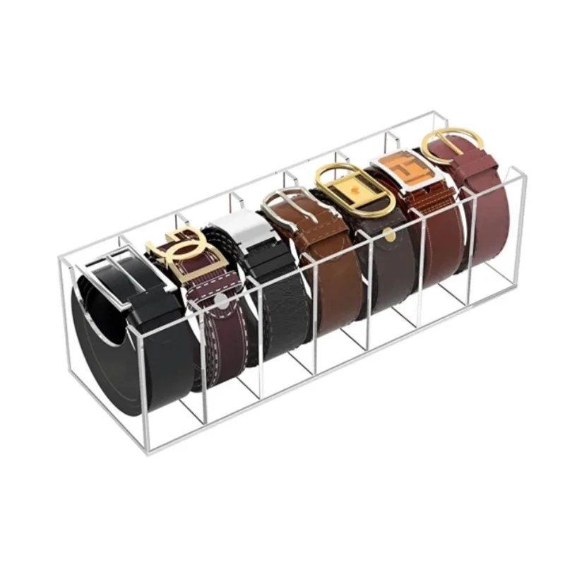 Belt Organizer, Acrylic Belt Case Storage Holder for The Closet, 7/5 Compartments Display Case for Tie and Bow Tie