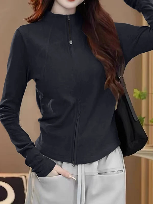 

Женский кардиган с двойной молнией, утепленный флисом, с длинными рукавами, осенне-зимний, приталенный, для ношения под одеждой, в корейском стиле, топ