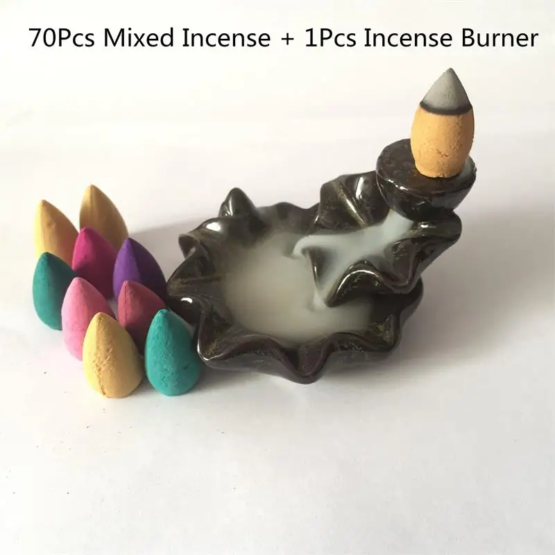 Mixed 70Pcs Natural Incense With 1Pcs Lavender Osmanthus Sakura Smoke Cone Reflux Tower Incense Backflow Incense Bullet