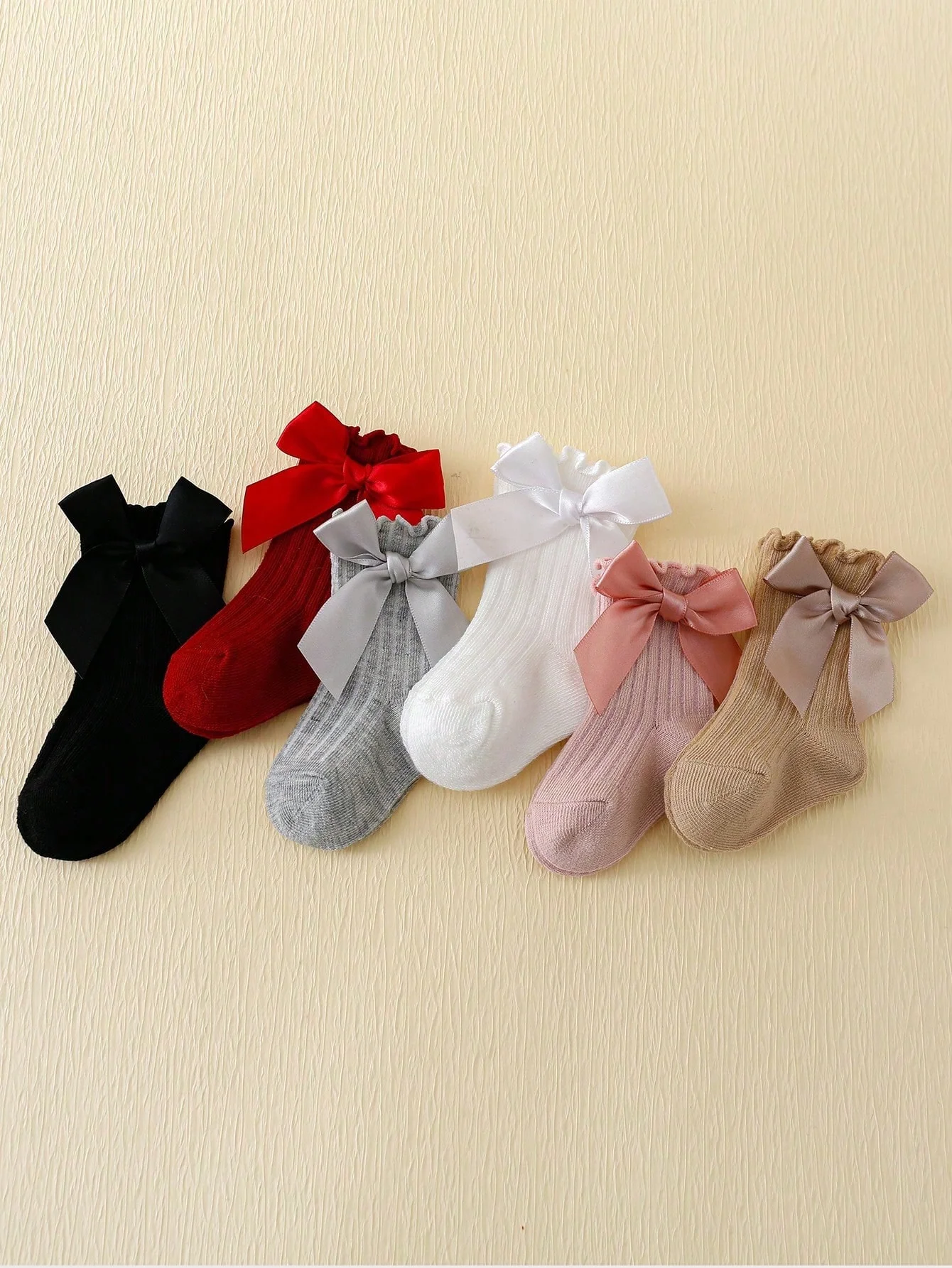 6 Pairs of Girls Bubble Mouth Bows Socks, Anti-Slip with Glue on the Soles, Suitable for Daily Wear by Babies Aged 0-36 Months