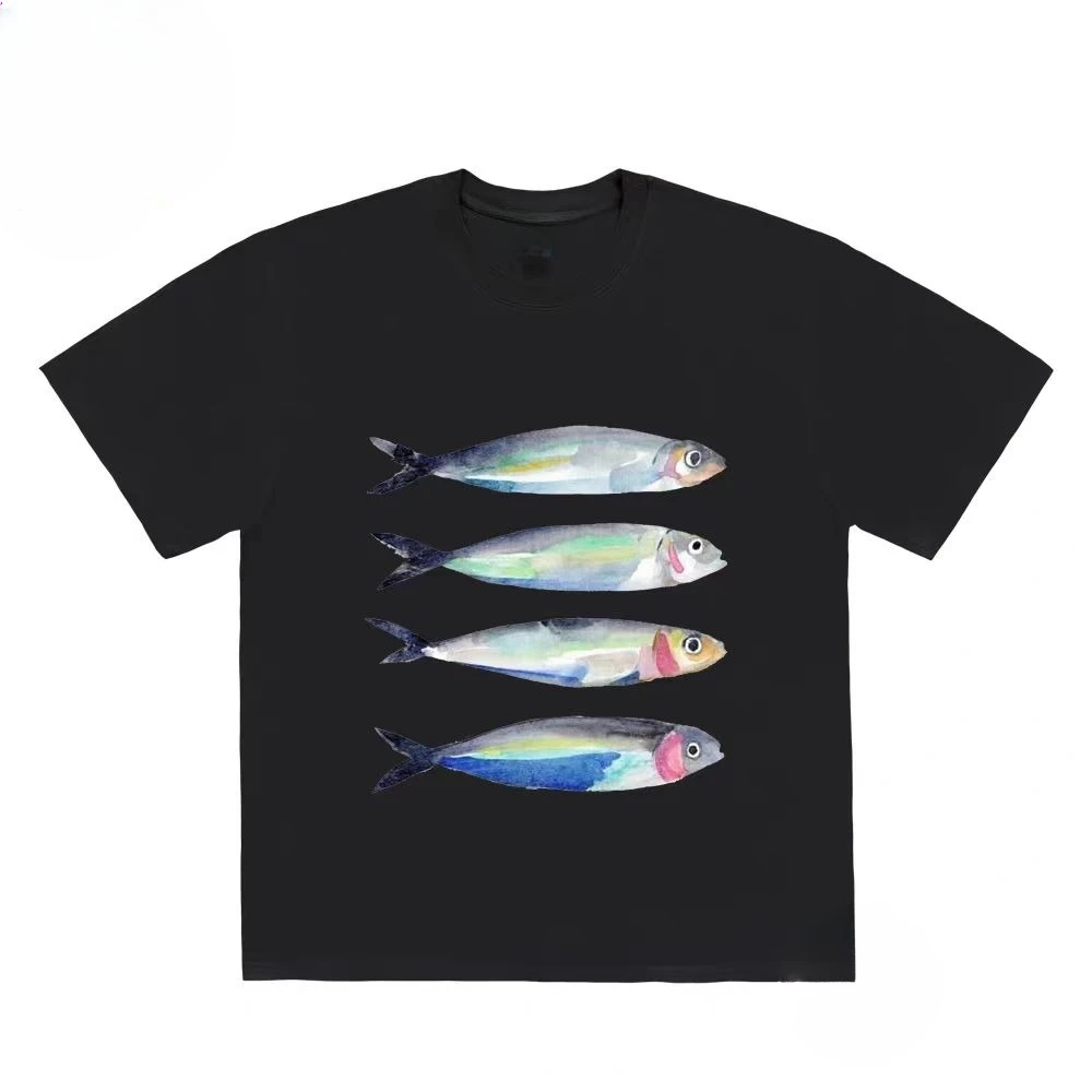 Herren Sommer Lose 100 Vier Kleine Fische T-shirt Top Casual Harajuku Top Lustige Grafik T-shirt