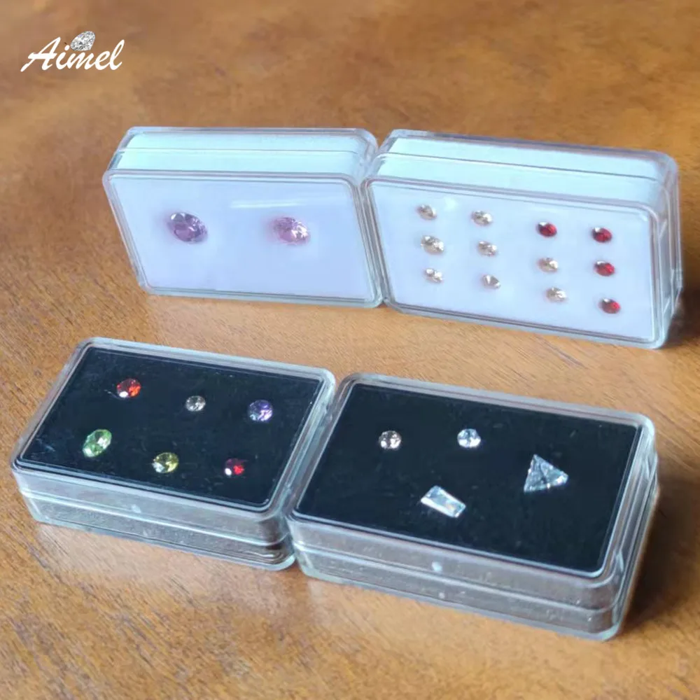 Clear Loose Diamond Storage Box 40x40mm Gemstone Packaging Organizer 57x37mm Pendant Jewelry Display Tray for Stones Showcase