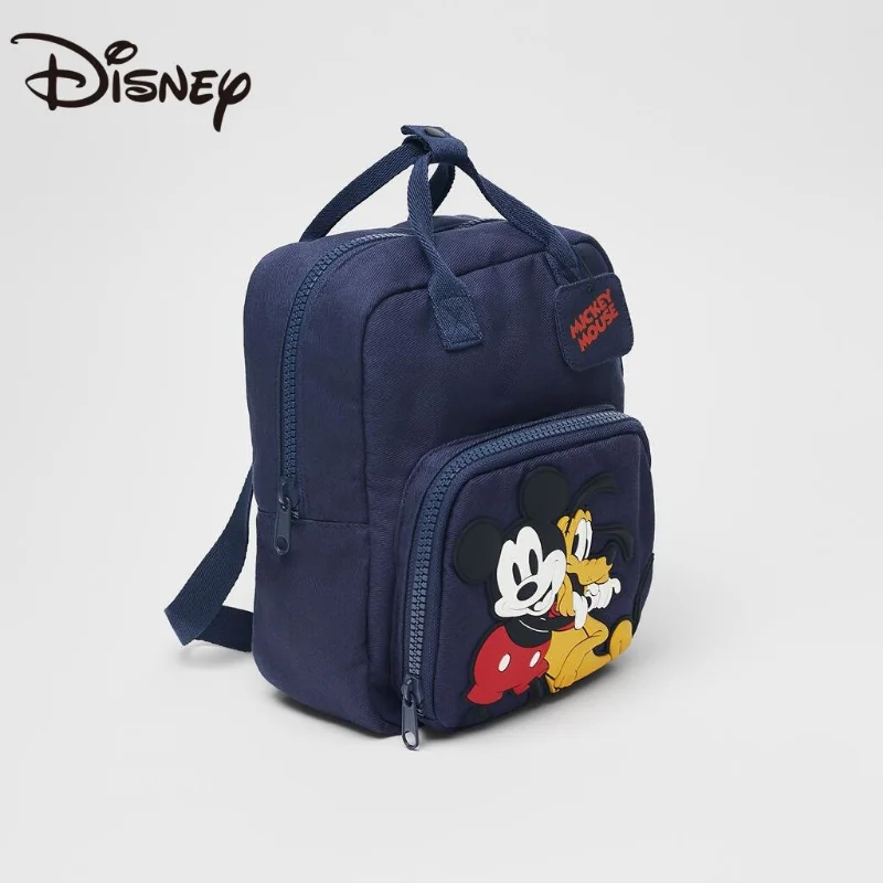 

MINISO Disney Blue Twill Cotton Canvas Mickey Kids Backpack Dark Blue Children's Plastic Printed School Bag Travel Backpack