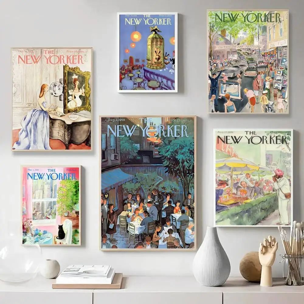 The-New-Yorker Magazine Posters Living Room Bar Cafe Quality Canvas Vintage Style Comics Painting Art Home Wall Decor Picture
