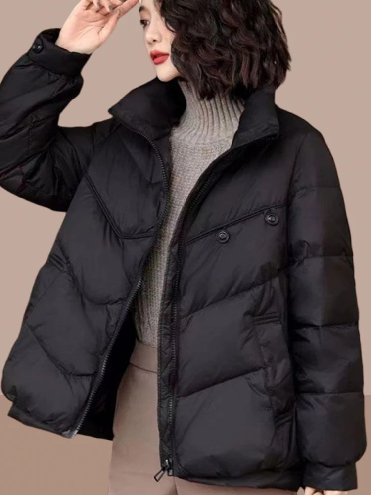 

Women's Puffer Jaet Thiened Cotton Coat Bread Sle Winter New Arrival Youthful ort Outerwear Korean Version Zipper Clo...