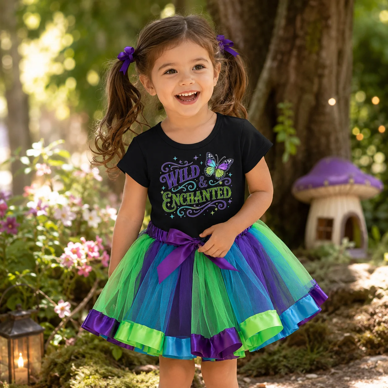 Ensemble t-shirt et jupe tutu pour filles, imprimé papillon « Wild & Enchanted », tenue de fête princesse pour tout-petits, costume d'Halloween