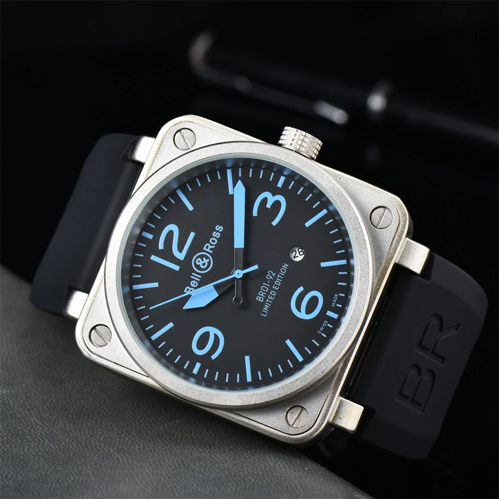 Bell Ross Aviation BR01-92 Limited Edition Silicone Strap Square Mechanical Automatic Watch for Men Bracelet Jewelry Relogio