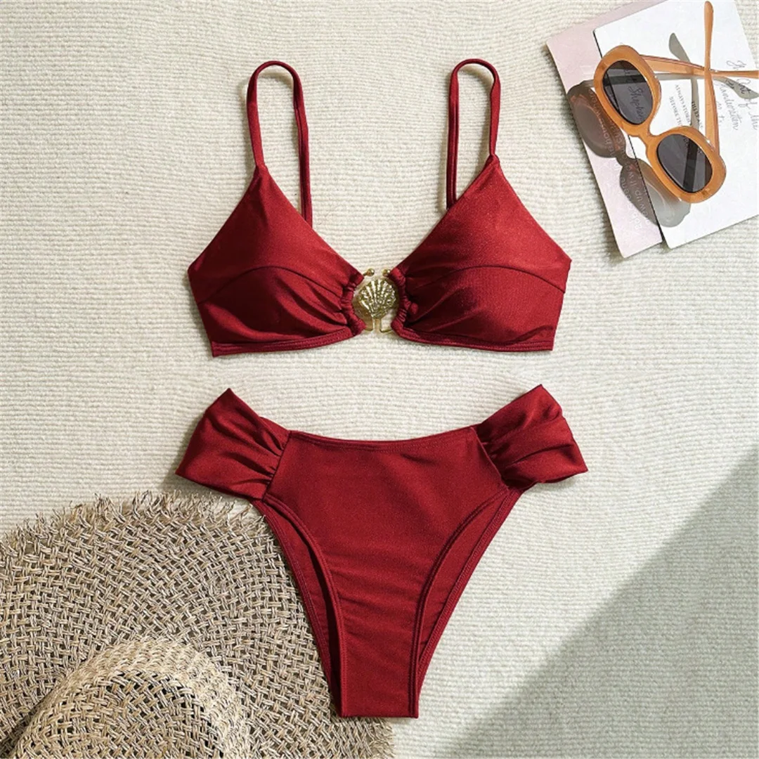 S - XL, 7 Farben, hoch geschnittener Bikini, Damen-Badeanzug, zweiteiliges Bikini-Set, gepolsterter Badeanzug, Badebekleidung, Modell V7117. – Detail 11