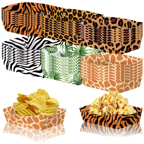 Jungle Safari Paper Food Serving Tray Jungle Animal Candy Snacks Popcorn Box Kid Birthday Party Supplies Party Favor Baby Shower