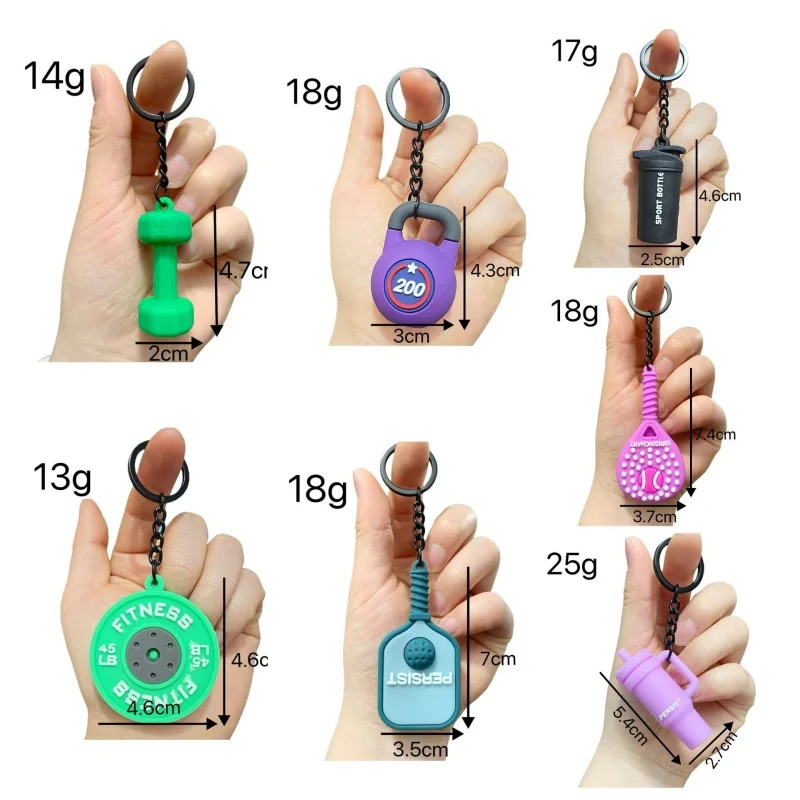 Fitness Equipment Dumbbell Keychain Bag Charm Fashion PVC Soft Rubber Couple Keychain Sports Training Backpack Pendant Unisex ﻿