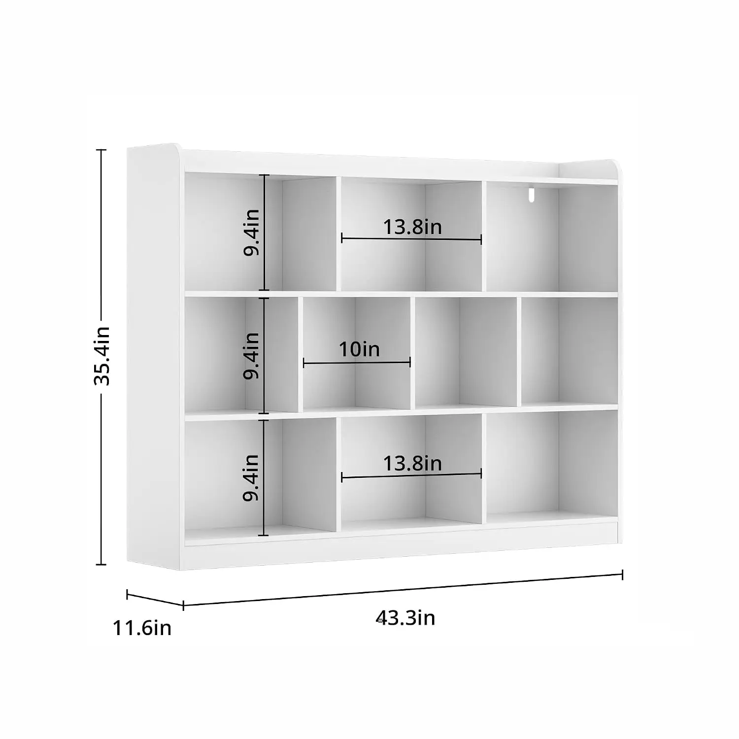 White Wood Bookshelf 3 Tier Open Shelf 10 Cube Storage Organizer Living Room Bedroom 43.3