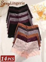 14 unids/set de pantalones cortos de encaje para mujer, calzoncillos sexis, bragas de tiro bajo, ropa interior de encaje Floral a la moda para mujer, S-XL, bragas íntimas para niñas
