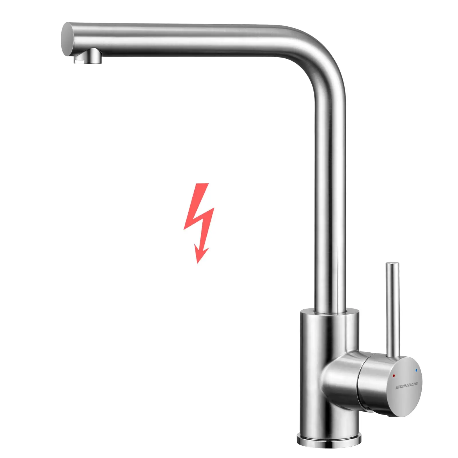 Oeegoo Low Pressure Kitchen Tap 304 Stainless Steel Kitchen Tap  360°Swivel Mixer Tap Kitchen for Boiler (with 3 Connections)