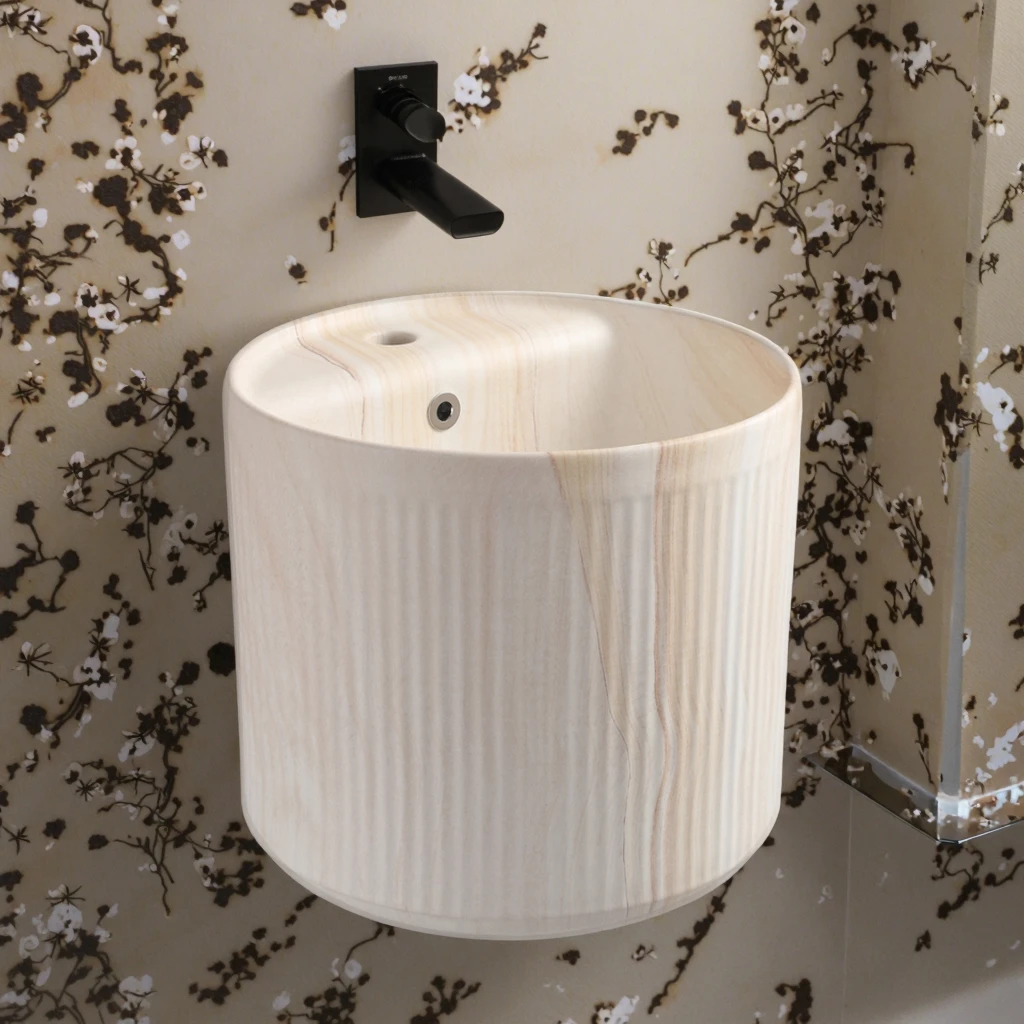 

Handmade Ceramic Marble Wall Mounted Basin Modern Design Wall Hung Hand Wash Sink for Hotel Bathroom Use