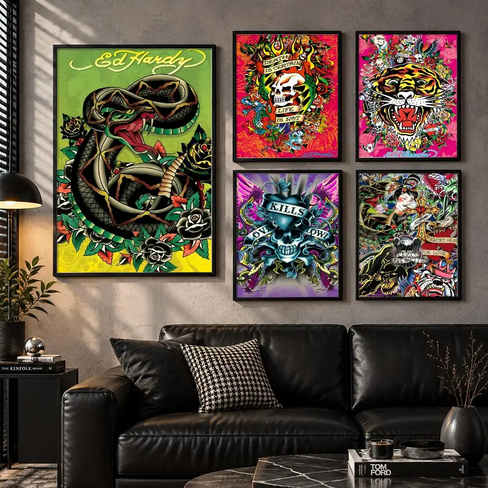 Art E-Ed H-Hardy Poster Wall Art Sticker For Living Room Bedroom Bar Home Decor Mural Painting Decoration