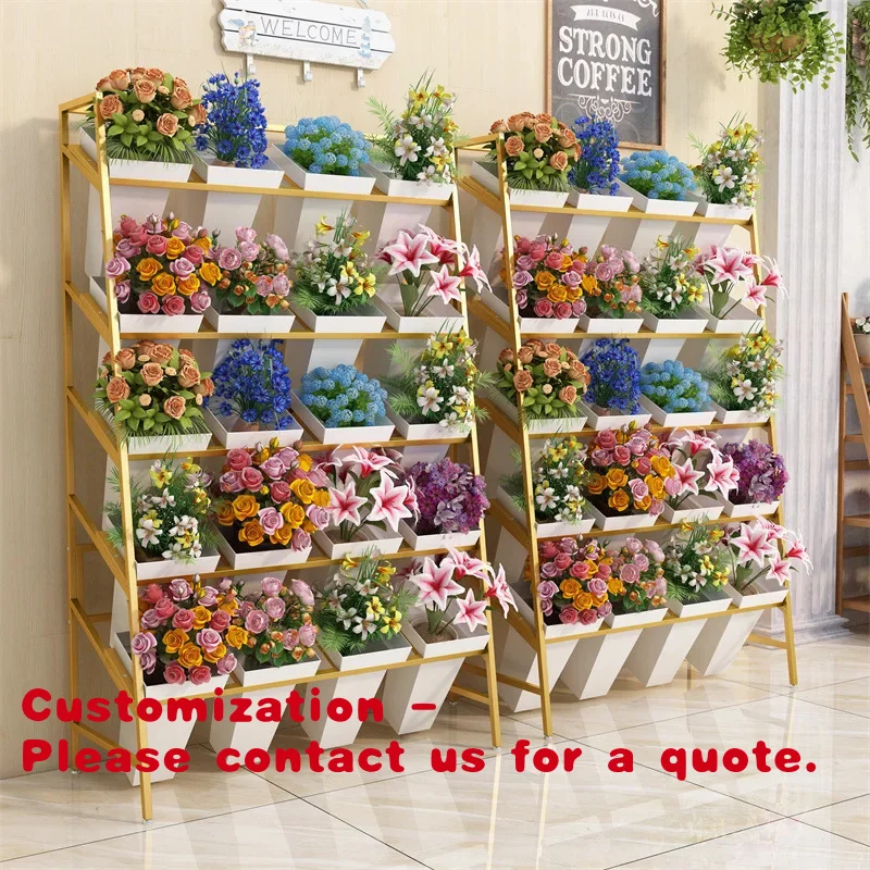 

Customize.Kainice Supermarket Florist Green Plant Flower Rack Display Metal Multi Layer Shelf Stand with Wheels Flower