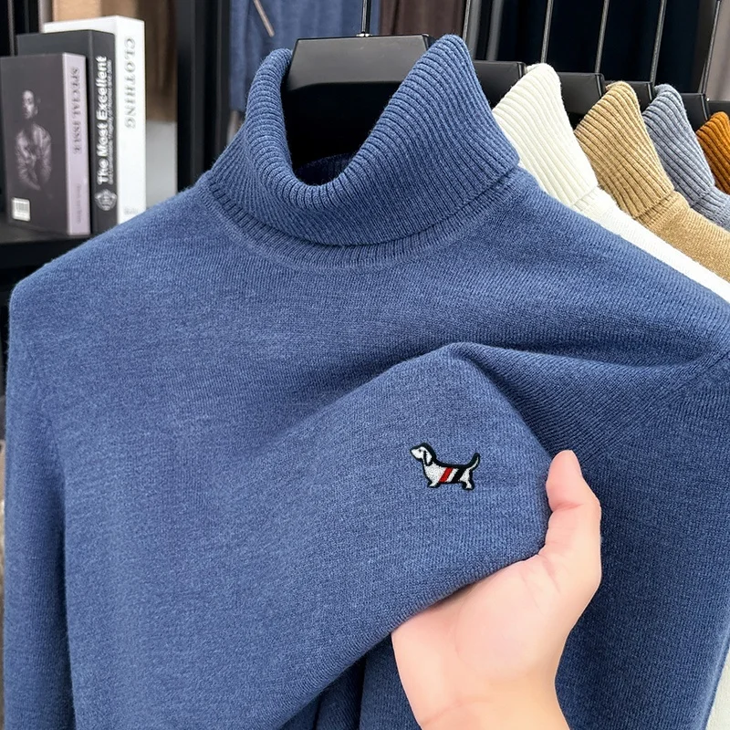 luxury men's autumn embroidery high quality sweater turn-up collar exquisite knit pullover keep warm leisure versatile clothing