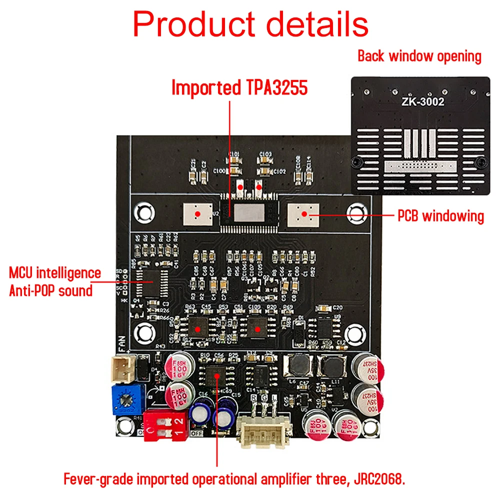 ZK-3002 Pure Rear Level Digital Amplifier Board Stereo 300Wx2 TPA3255 Bridged Mono 600W AMP Audio Music Power Amplifier Board