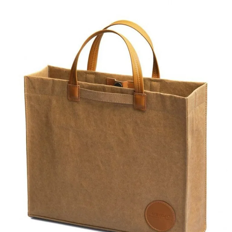 Environmentally friendly washed kraft paper tote bag, portable shoulder crossbody computer bag