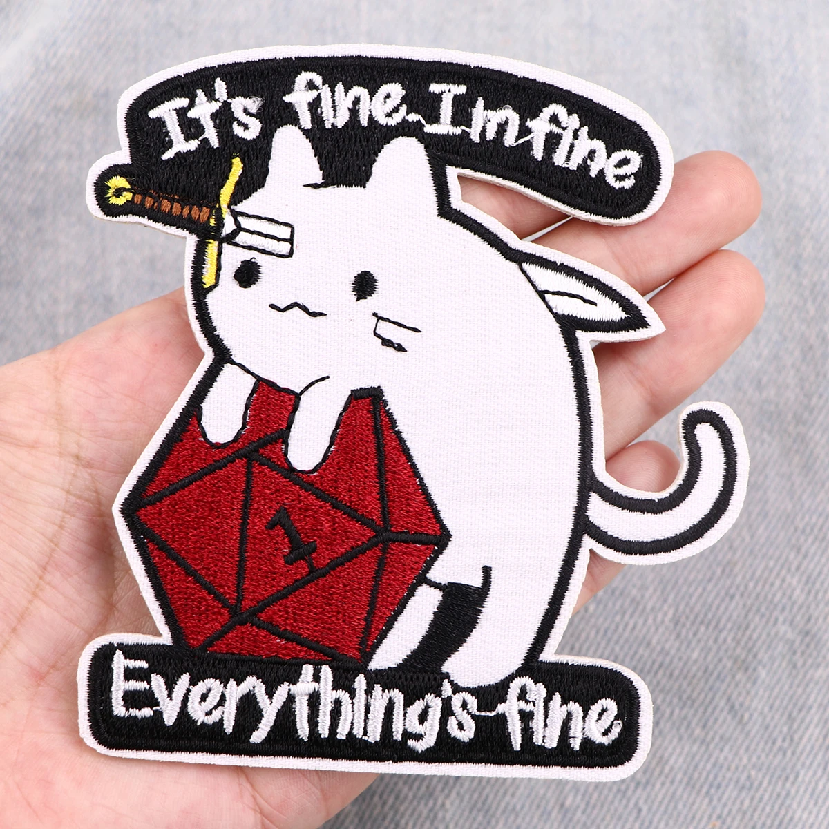 I'm Fine Cat Patch For Clothing Iron On Patch Game Embroidered Patch Garment Apparel Accessories Sewing Stickers Jacket Badges