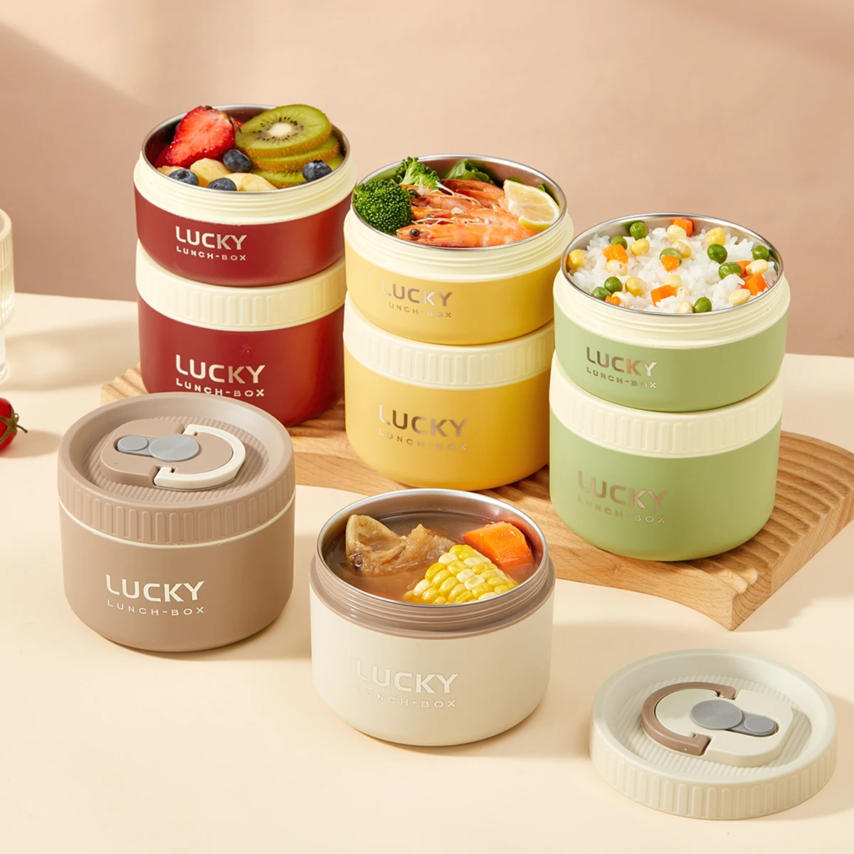 304 Stainless Steel Insulated Bento Box Microwave Heatable Round Sealed Thermal Lunch Box For Kids Students Food Container