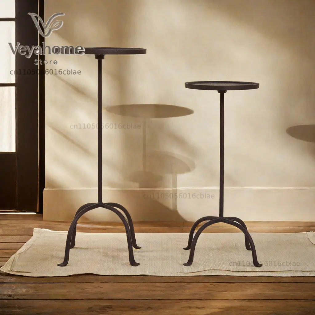 Cast iron small coffee table retro wind edge sofa corner European industrial iron designer dessert table metal living room