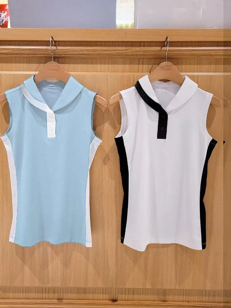 Ladies Summer Golf Athletic Shirts Elastic Fabric Quick Dry Breathable Comfort All Match Sleeveless Short Sleeve Top