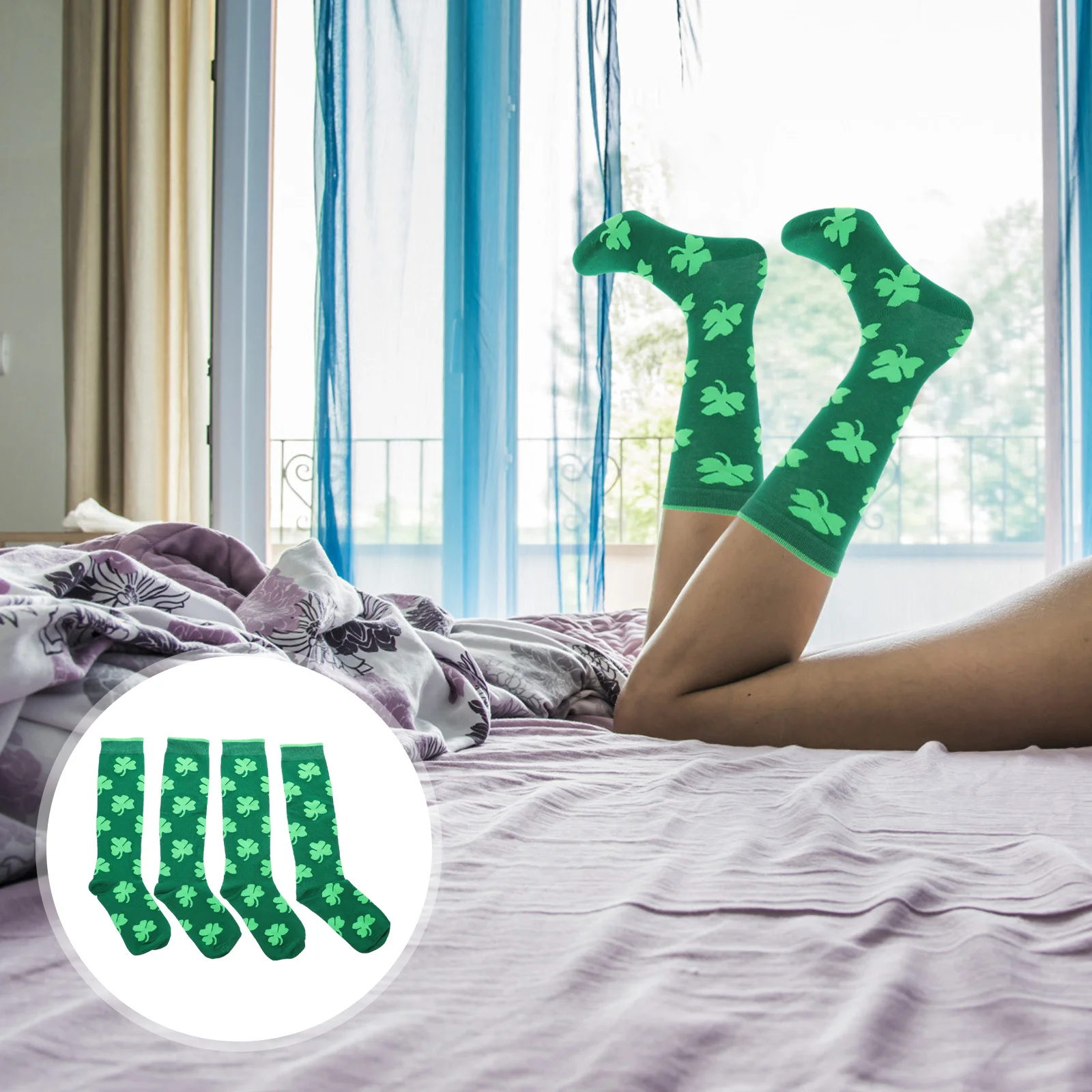 

2 пары хлопковых носков для взрослых, спортивные носки средней длины, удобные, утолщенные, дышащие, с рисунком клевера, износостойкие носки