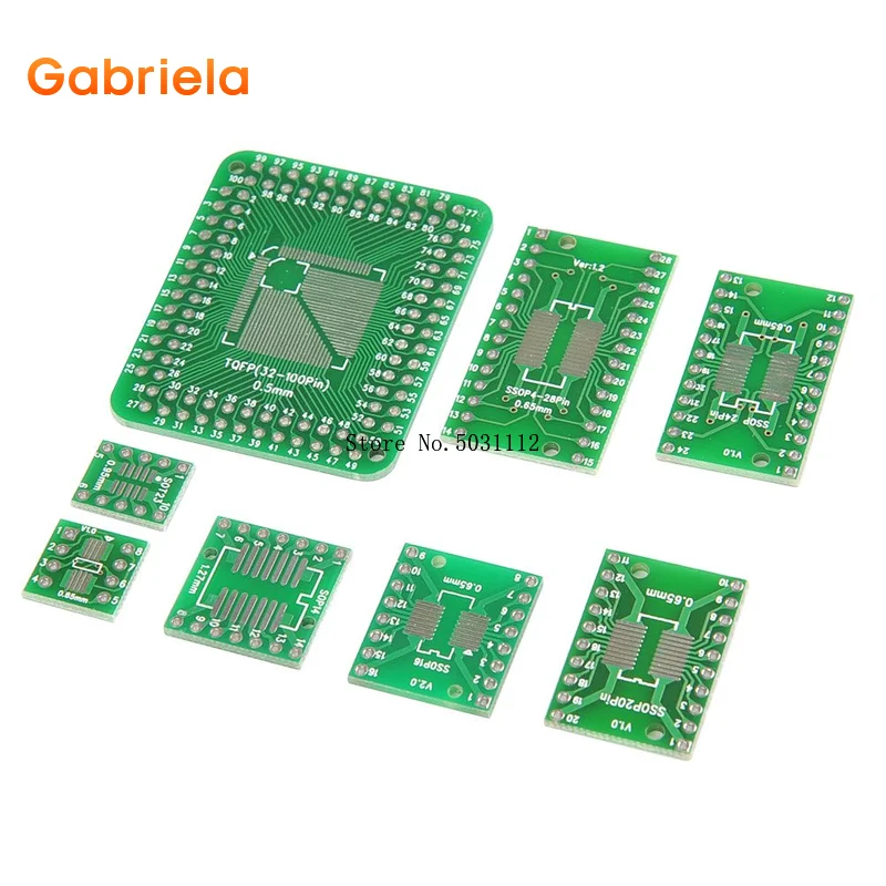 8Types 40pcs PCB Proto Boards SMD to DIP Adapter Plate Converter TQFP (32 44 48 64 84 100) SOP SSOP TSSOP 8 10 14 16 20 23 24 28