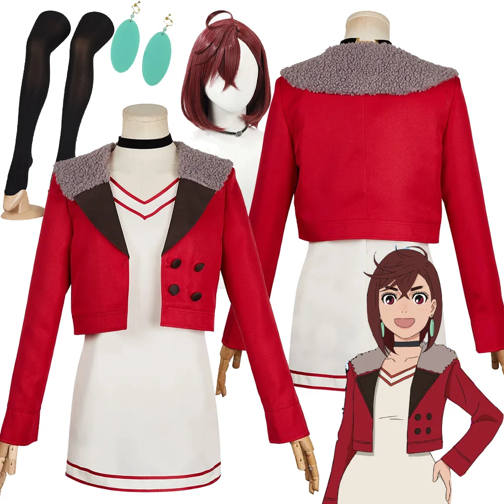 Momo Ayase Cosplay Costume Wigs Anime Dandadan Roleplay Uniform Dress Red Coat Suit Outfits Halloween Carnival Party Women Cloth