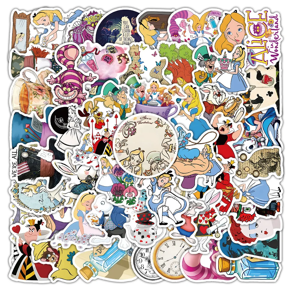 

54PCS Alice in Wonderland Stickers Disney Cartoon Movie Sticker Fridge Luggage Laptop Phone Guitar Bike Decals Kids Toys Gifts