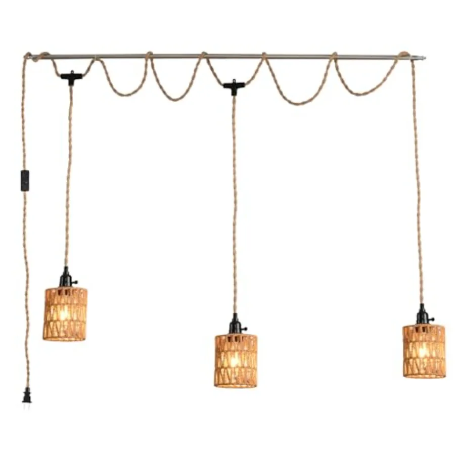 

Hanging with Plug in Cord, Plug in Pendant 22Feet Pendant ing Vintage - Hanging Lamp Fixtures for Kitchen Island Living Room Be