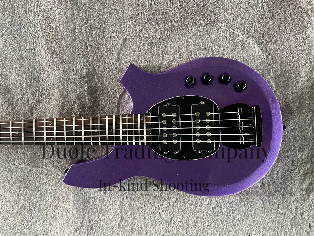 Metal Purple bass 5-string electric bass Basswood body Maple neck Rose wood fingerboard crescent inlaid active battery Black bri