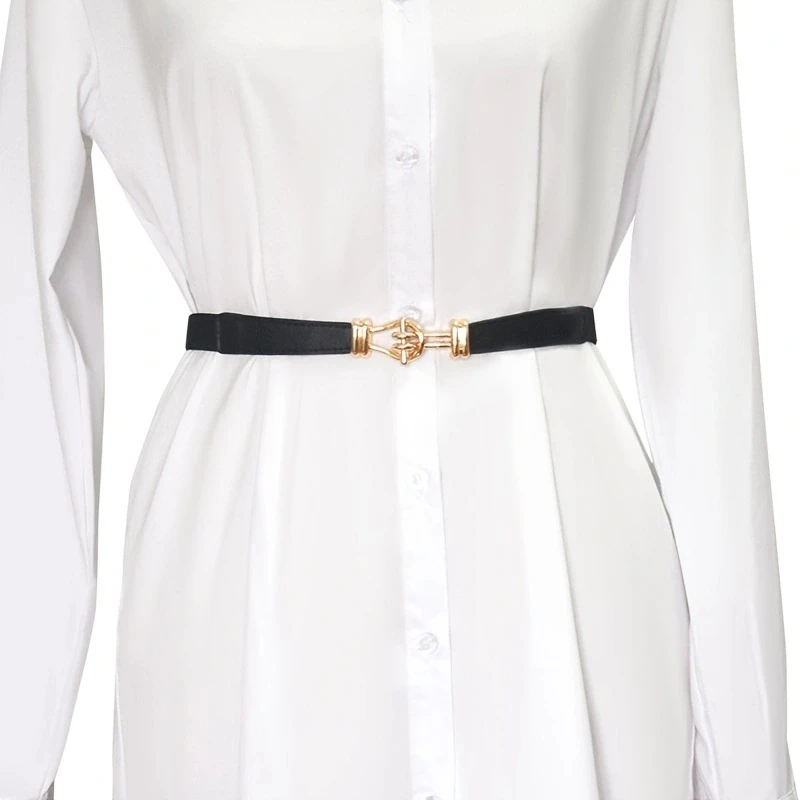 Gepaarde Gesp Riem Dames Decoratieve Tailleband Rok Retro Elastische Dunne Riem Eenvoudige Tailleband