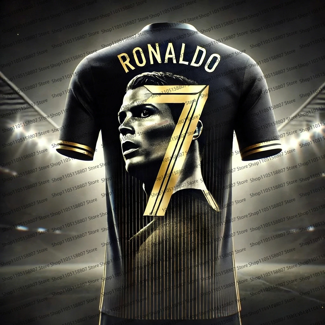 2026 الصيف الجديد كريستيانو رونالدو الذهب الأسود الطبعة التذكارية تي شيرت رياضي في الهواء الطلق التجفيف السريع من خلال جيرسي