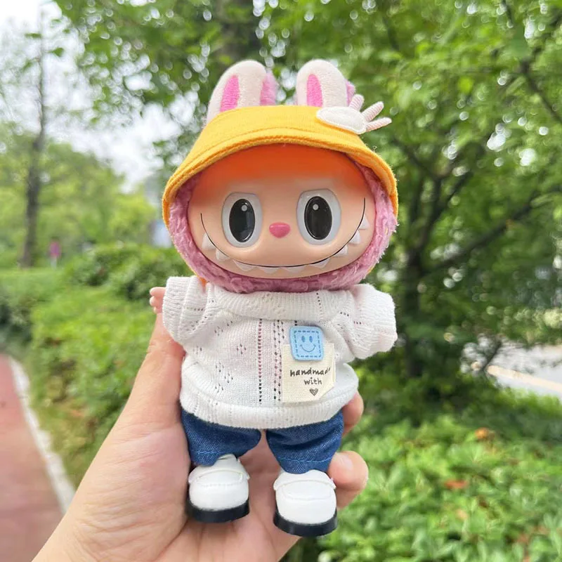 17cm Cute Labubu Clothes Hoodies Labubu Cute Hat Skirt Hat Kawaii ﻿Doll Accessories Overalls Korea Kpop Exo DIY Girl Gift