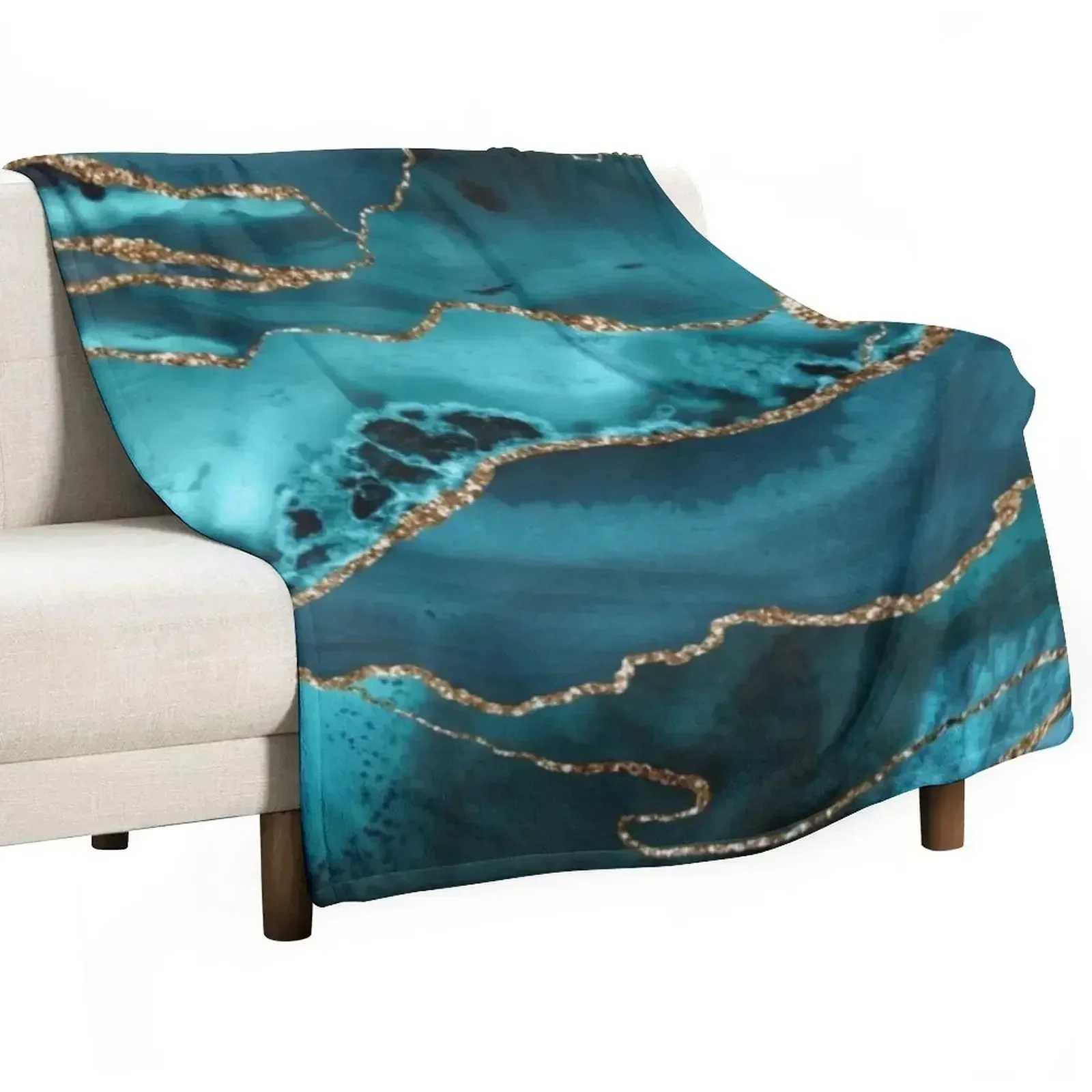 

Luxurious Turquoise Blue and Gold Shimmer Agate Throw Blanket Heavy anime Bed covers For Decorative Sofa Blankets