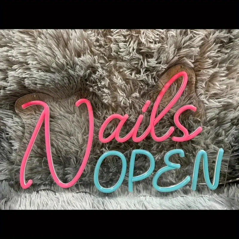 Nails OPEN Neon Sign, USB Powered Dimmable Salon Led Sign Accessories Nail Salon Sign Nail Salon Decor Wall Decor Windows